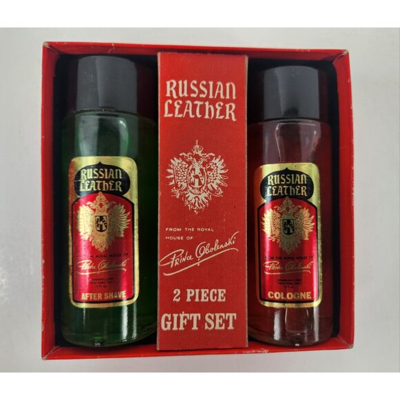 Vintage Russian Leather Prince Obolenski Cologne and After Shave Gift Set NOS - Picture 2 of 6